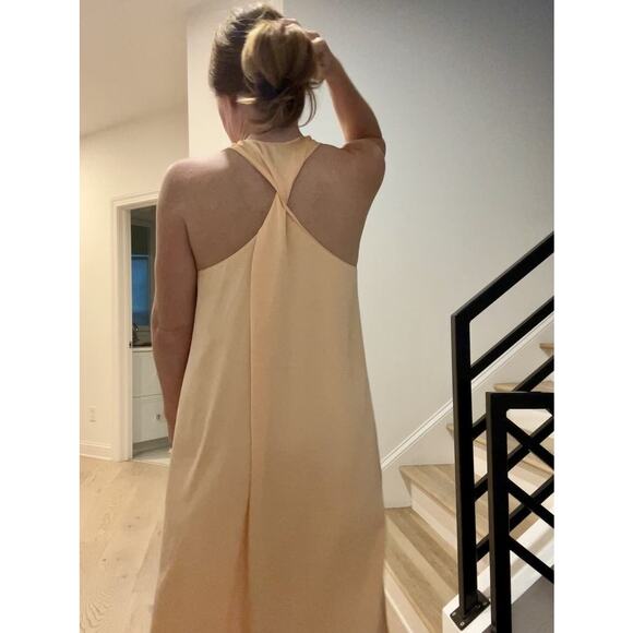 ROSETTA GETTY Peach Satin Sleeveless Scoop Neck Twist Back Shift Dress Size 10 - Picture 15 of 16